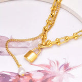 18K Gold-Plated Lock Pendant Necklace - Trendsi - Flyclothing LLC