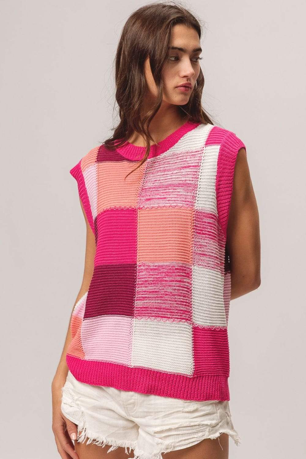 BiBi Color Block Round Neck Sweater Vest - Trendsi - Flyclothing LLC