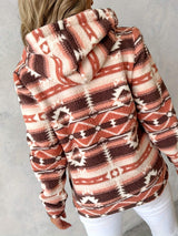 Geometric Zip Up Long Sleeve Hooded Jacket - Trendsi - Flyclothing LLC