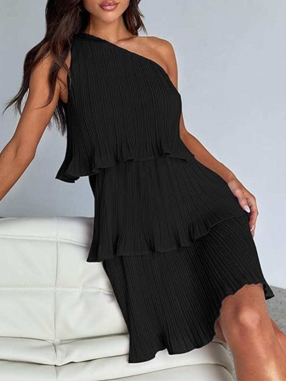 Layered Single Shoulder Mini Dress - Trendsi - Flyclothing LLC