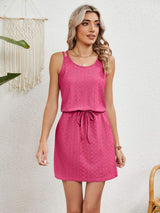 Eyelet Scoop Neck Sleeveless Dress - Trendsi - Flyclothing LLC