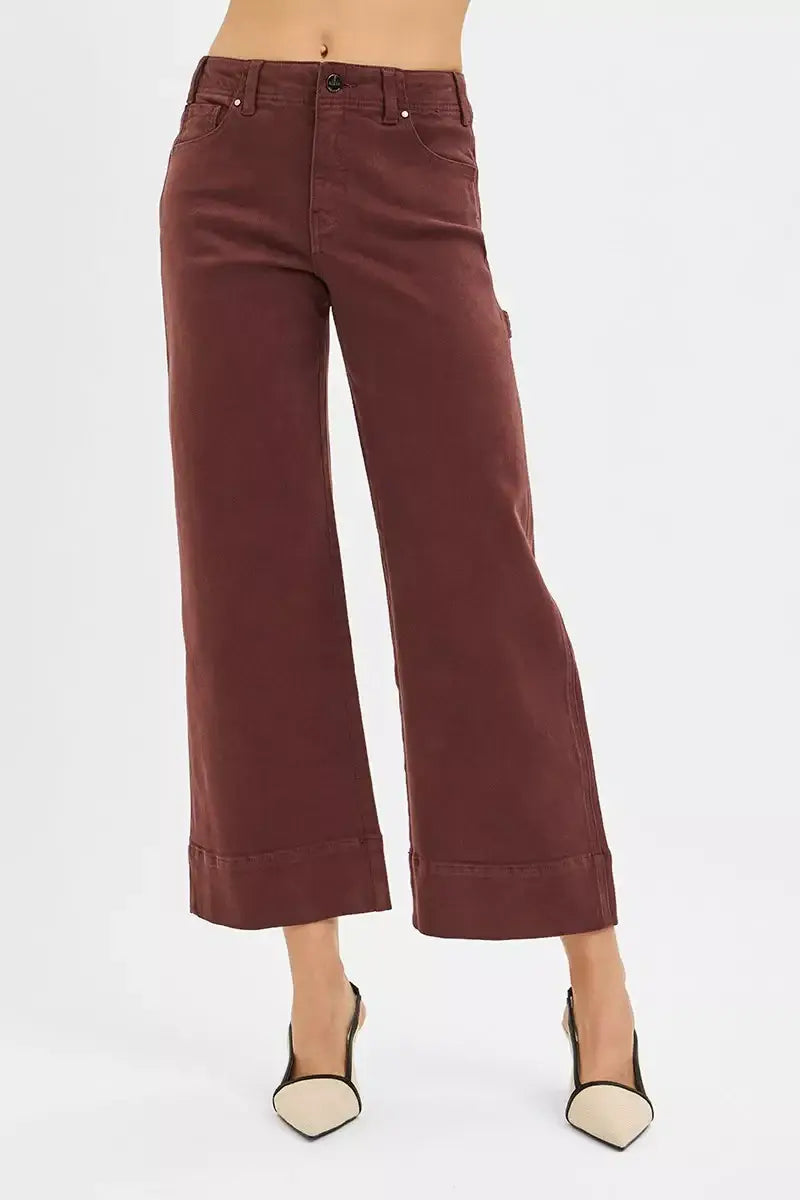 RISEN Tummy Control High Rise Crop Wide No Waist Band Pants - Trendsi - Flyclothing LLC