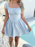 Devine Ruched Puff Sleeve Mini Dress - Trendsi