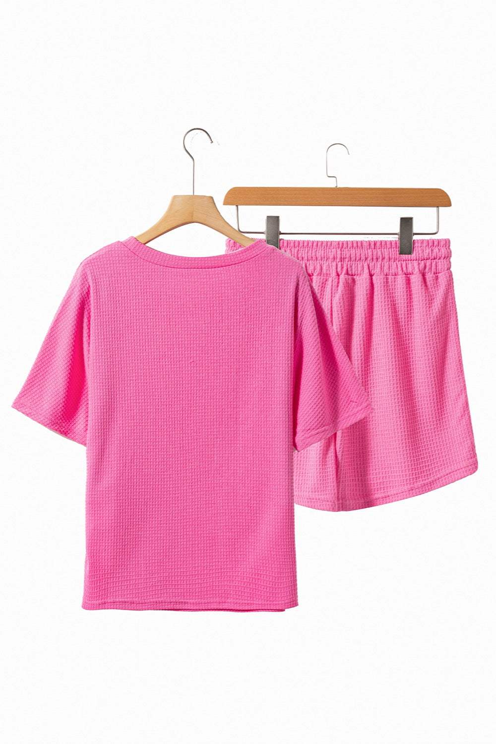 Waffle-Knit Round Neck Top and Shorts Set - Trendsi - Flyclothing LLC
