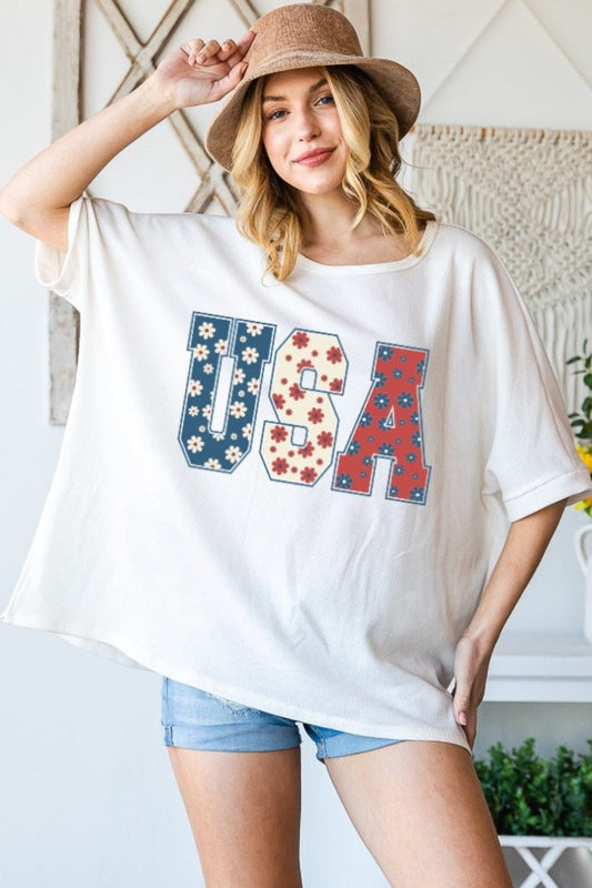 HOPELY USA Round Neck Half Sleeve T-Shirt - Trendsi