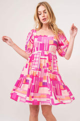 And The Why Color Block Puff Sleeve Dress - Trendsi - Flyclothing LLC