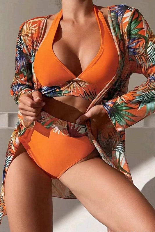 Printed Halter Neck Three-Piece Swim Set - Trendsi - Flyclothing LLC