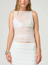 Ruched Round Neck Tank - Trendsi - Flyclothing LLC