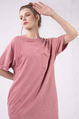 VERY J Washed Round Neck Mini Tee Dress - Trendsi - Flyclothing LLC