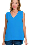 Zenana Double Gauze Raw Edge V-Neck Tank - Trendsi - Flyclothing LLC