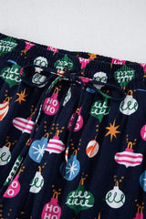 Christmas Lights Print Collared Neck Top and Pants Set - Trendsi - Flyclothing LLC