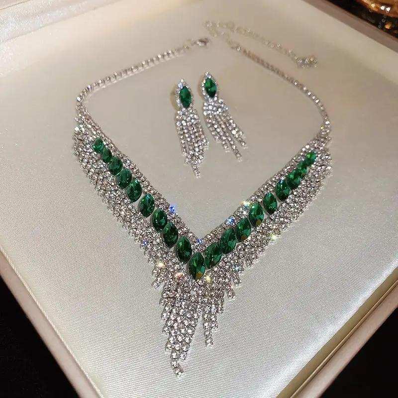 Copper Rhinestone Earrings and Necklace Jewelry Set - Trendsi - Flyclothing LLC