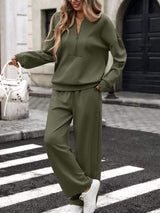 Half Zip Sweatshirt and Wide-Leg Pants Set - Trendsi - Flyclothing LLC