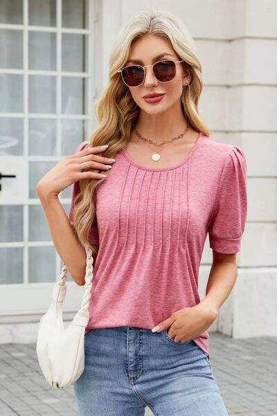 Round Neck Short Sleeve T-Shirt - Trendsi - Flyclothing LLC