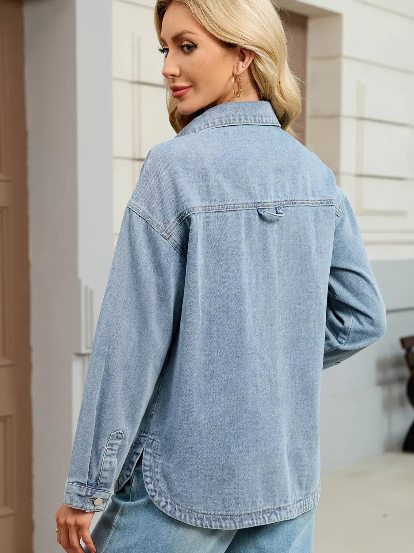 Button Up Dropped Shoulder Denim Jacket - Trendsi - Flyclothing LLC