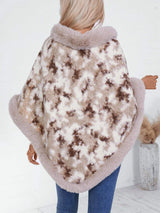 Furry Contrast Three-Quarter Poncho - Trendsi - Flyclothing LLC