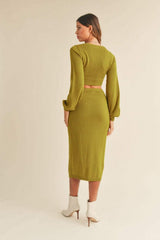 MABLE Front Twisted Knit Top and Midi Skirt Set - Trendsi - Flyclothing LLC