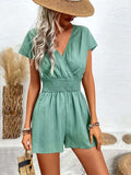 Tied Surplice Short Sleeve Romper - Trendsi - Flyclothing LLC