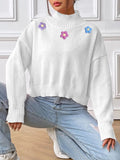 Flower Turtleneck Long Sleeve Sweater - Trendsi