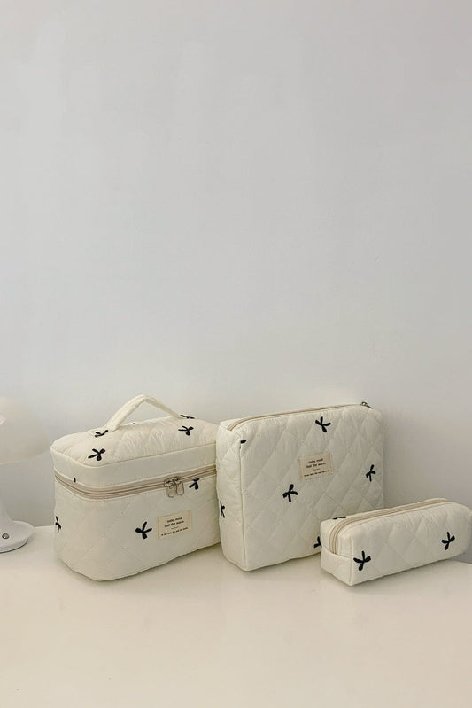 3 Piece Bow Quilted Cloth Storage Bag Set - Trendsi