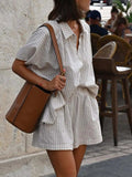 Casual Striped Short Sleeve Top and Shorts Two-Piece Set - Trendsi - Flyclothing LLC