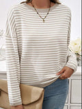 Striped Round Neck Dropped Shoulder Sweater - Trendsi - Flyclothing LLC