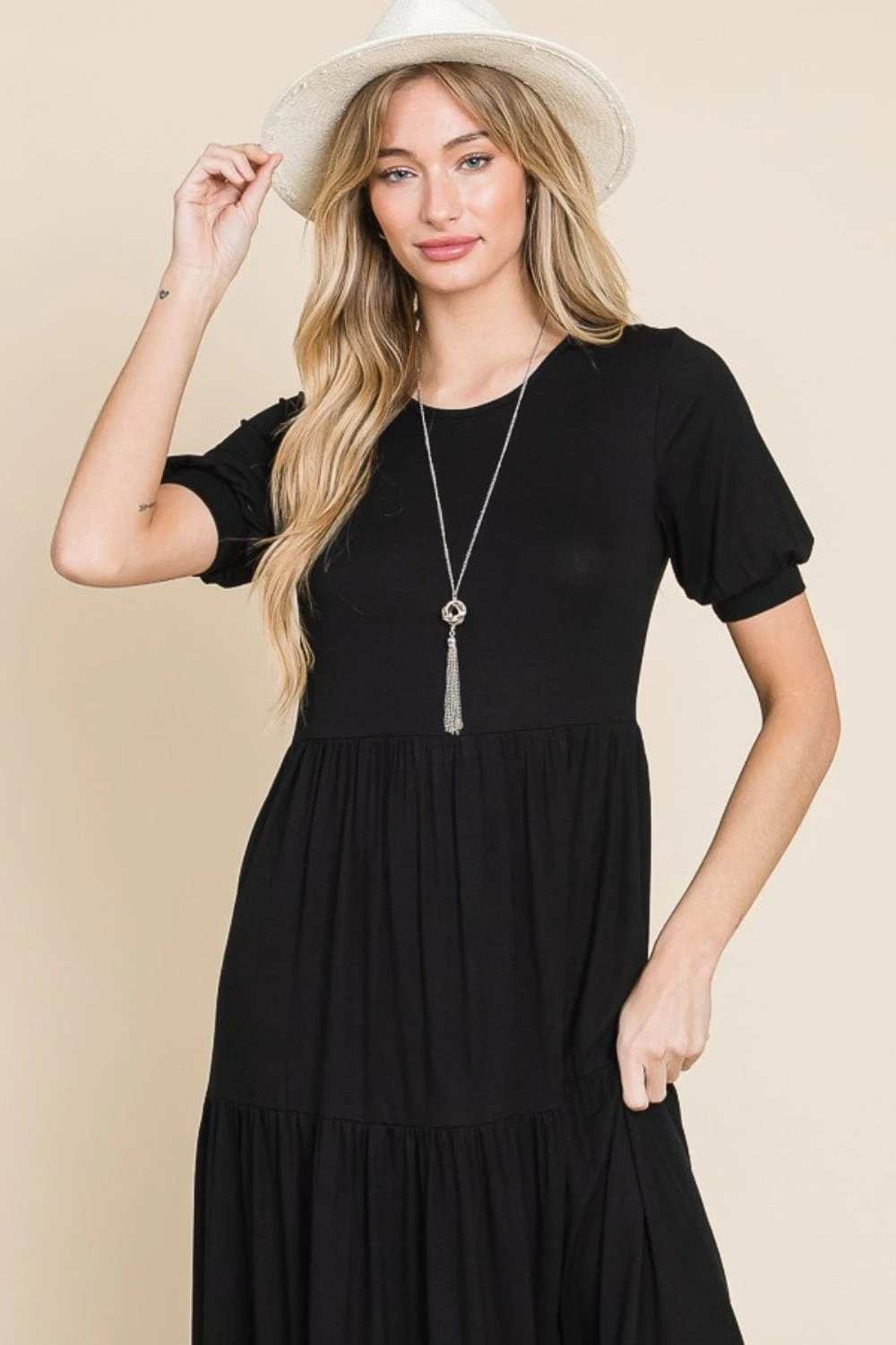 BOMBOM Short Sleeve Tiered Maxi Dress - Trendsi - Flyclothing LLC