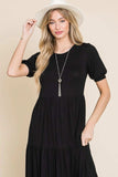 BOMBOM Short Sleeve Tiered Maxi Dress - Trendsi - Flyclothing LLC
