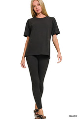 Zenana Full Size Brushed Dty Microfiber Short Sleeve Top and Pants Loungewear Set Plus Size - Trendsi - Flyclothing LLC