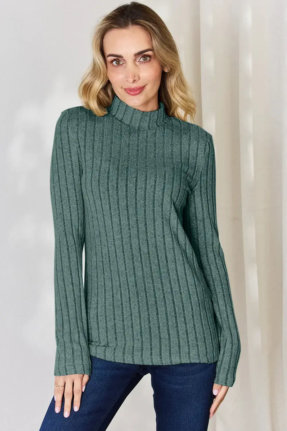Basic Bae Full Size Ribbed Mock Neck Long Sleeve T-Shirt - ShopBasicbae - Flyclothing LLC