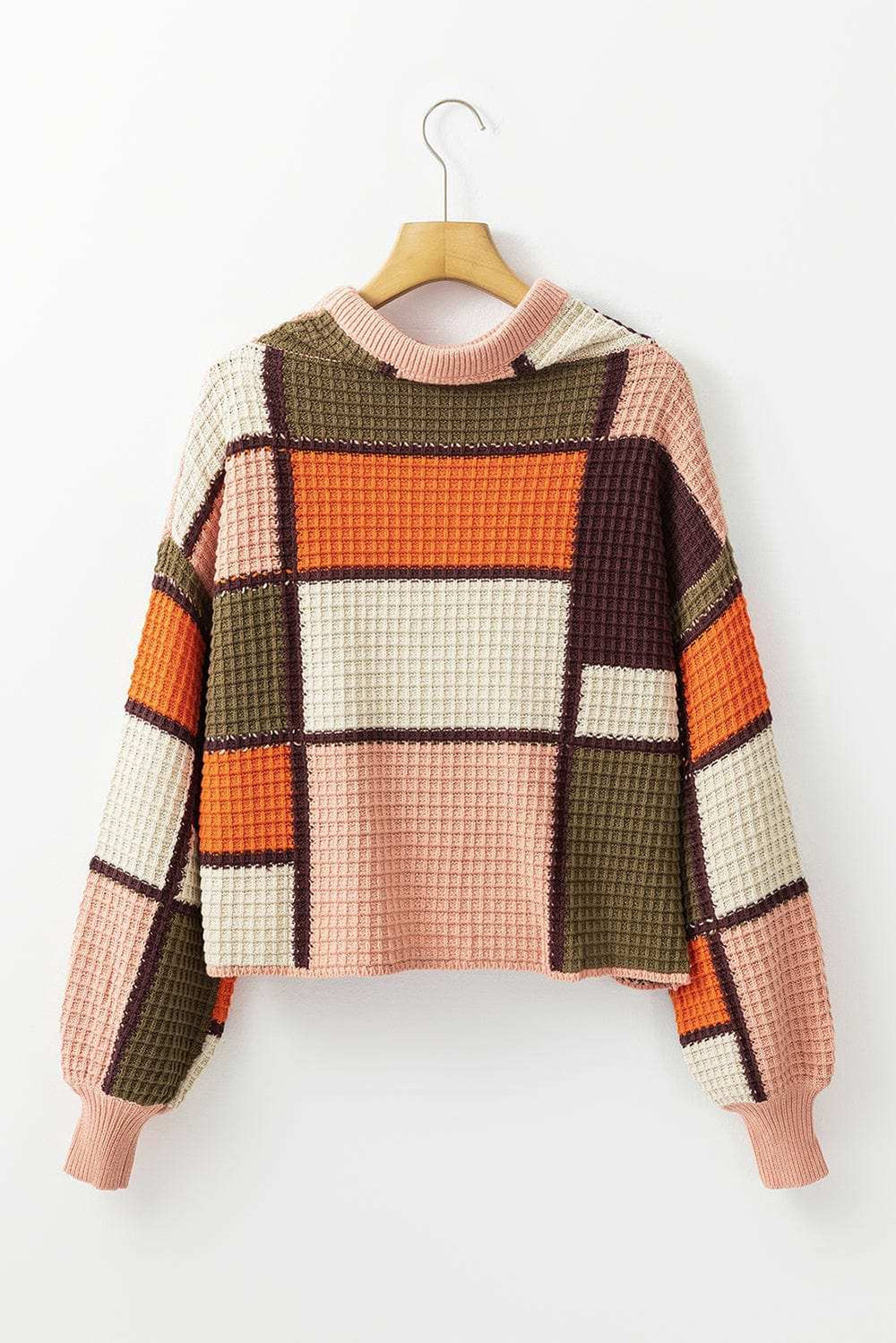 Drawstring Color Block Mock Neck Sweater - Trendsi - Flyclothing LLC