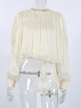Metallic Sheen Blouse with Tie Detail - Trendsi - Flyclothing LLC