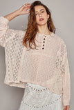 POL Round Neck Long Sleeve Raw Edge Lace Top - Trendsi