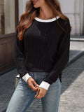 Ribbed Round Neck Raglan Sleeve Knit Top - Trendsi - Flyclothing LLC