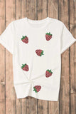 Sequin Strawberry Crew Neck Short Sleeve T Shirt - Trendsi - Flyclothing LLC