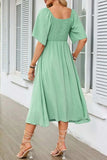 Smocked Tie Front Flutter Sleeve Midi Dress - Trendsi - Flyclothing LLC