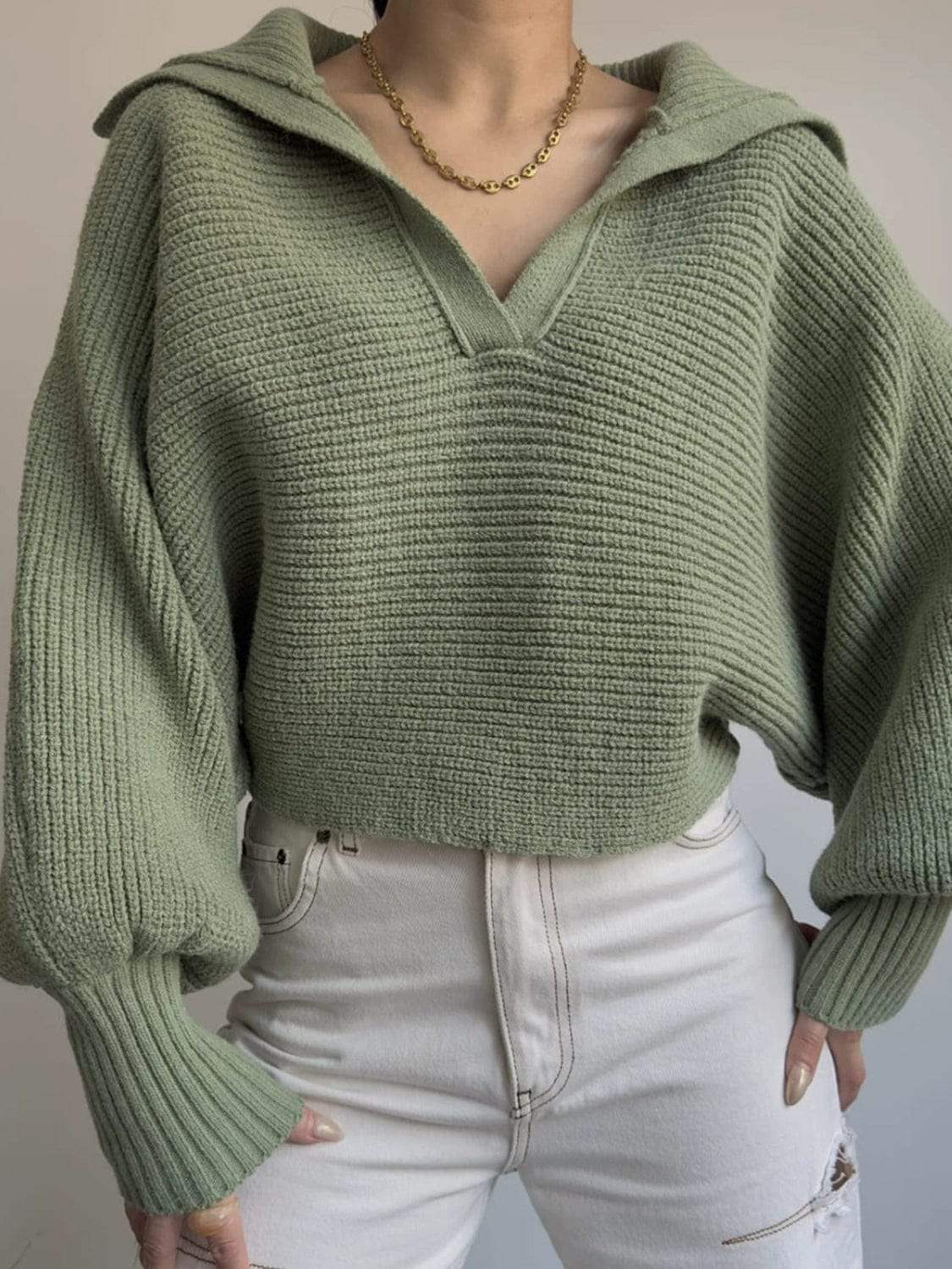 Johnny Collar Long Sleeve Sweater - Trendsi - Flyclothing LLC