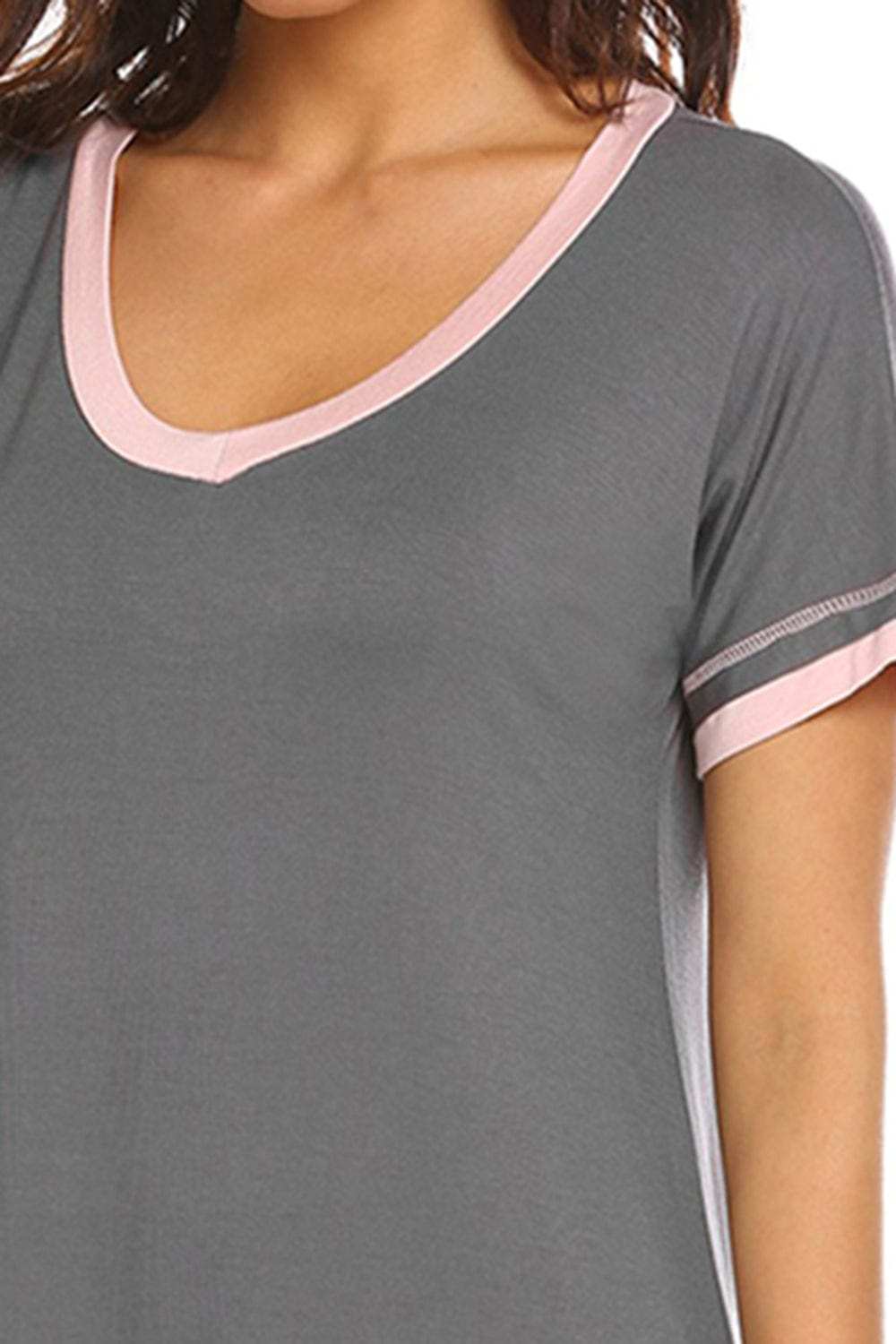 Contrast Trim Short Sleeve Lounge Dress - Trendsi - Flyclothing LLC