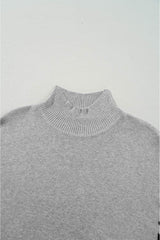 Slit Leopard Mock Neck Dropped Shoulder Sweater - Trendsi - Flyclothing LLC