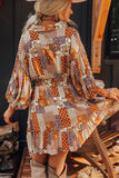 Printed Collared Neck Three-Quarter Sleeve Mini Shirt Dress - Trendsi
