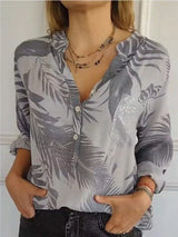 Full Size Printed Button Detail Long Sleeve Blouse Plus Size - Trendsi - Flyclothing LLC