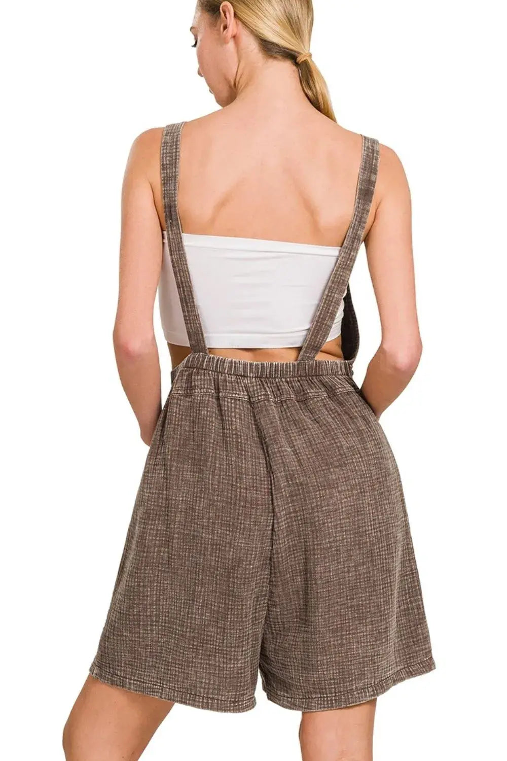 Zenana Woven Double Gauze Acid Washed Romper - Trendsi - Flyclothing LLC