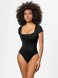 Full Size Square Neck Short Sleeve Bodysuit - Trendsi - Flyclothing LLC