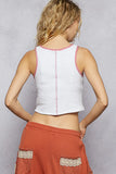 POL Round Neck Cropped Tank with Embroidered Detail - Trendsi