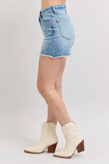 Judy Blue Full Size High Waist Western Embroidery Detail Cut Off Denim Shorts Plus Size - Trendsi - Flyclothing LLC