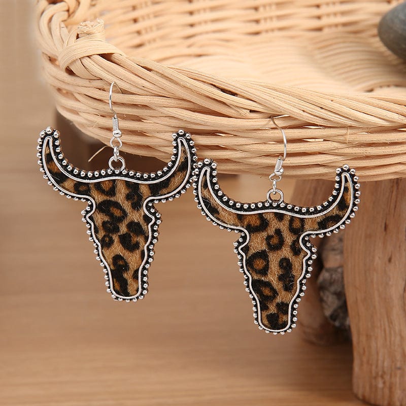 Alloy Animal Print Cow Head Earrings - Trendsi