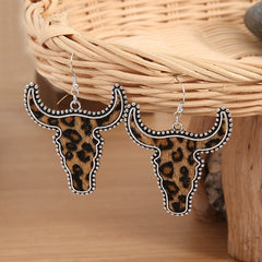 Alloy Animal Print Cow Head Earrings - Trendsi