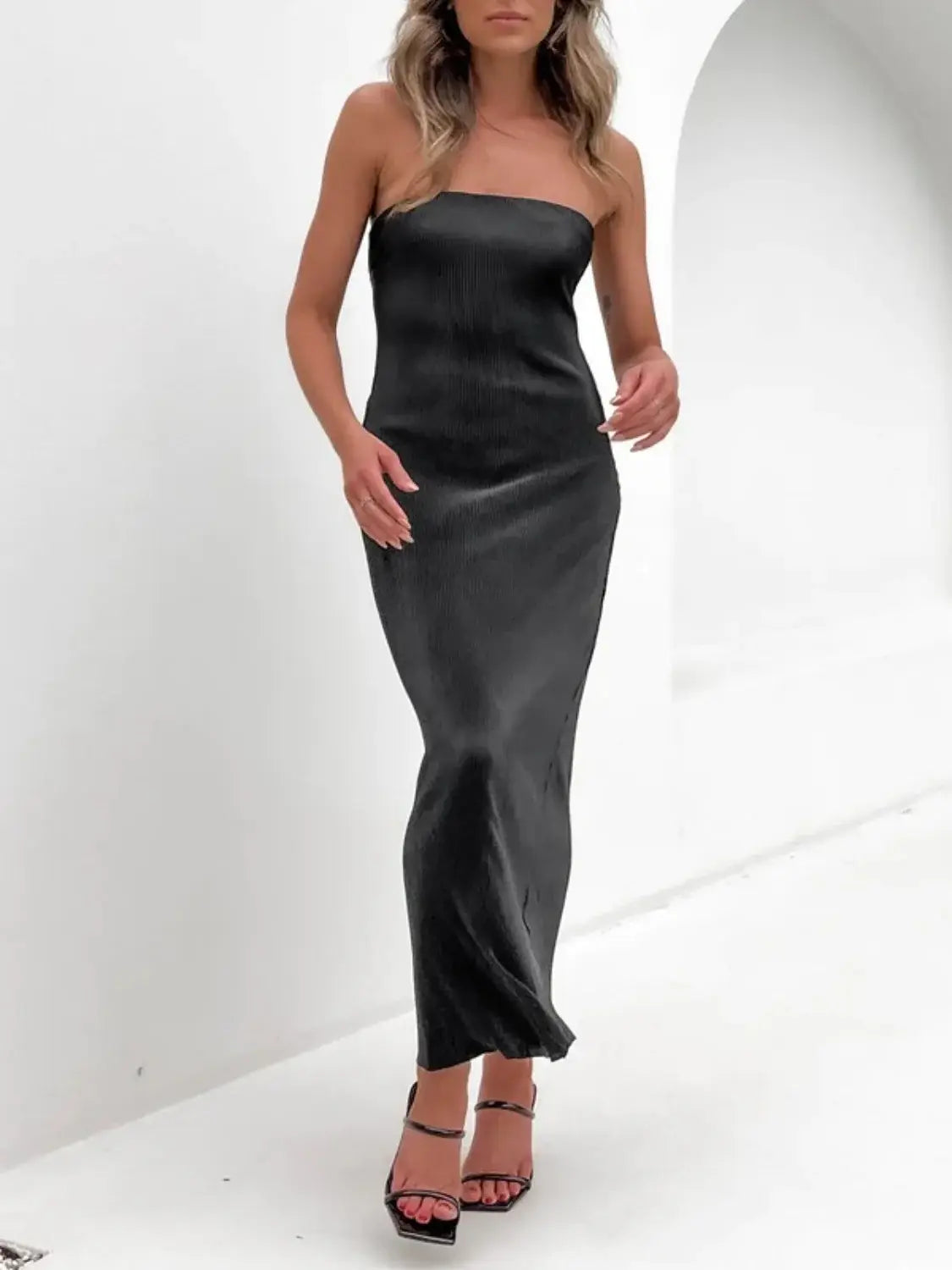 Lace-Up Back Tube Maxi Dress - Trendsi - Flyclothing LLC