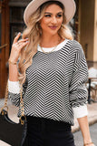 Striped Round Neck Long Sleeve Sweater - Trendsi - Flyclothing LLC