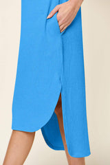 Double Take Full Size Round Neck Short Sleeve Slit Dress - Trendsi - Flyclothing LLC